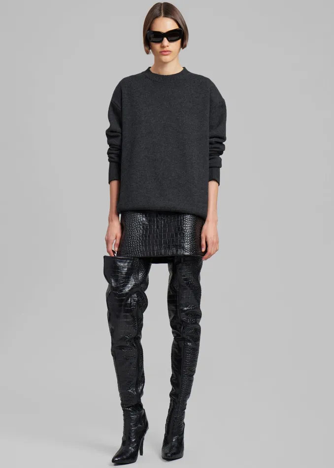 The Frankie Shop Knitwear Rafaela Padded Knit Sweater 8211 Dark Grey Melange 8211 Women