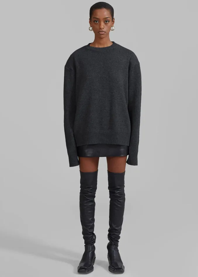 The Frankie Shop Knitwear Rafaela Padded Knit Sweater 8211 Dark Grey Melange 8211 Women
