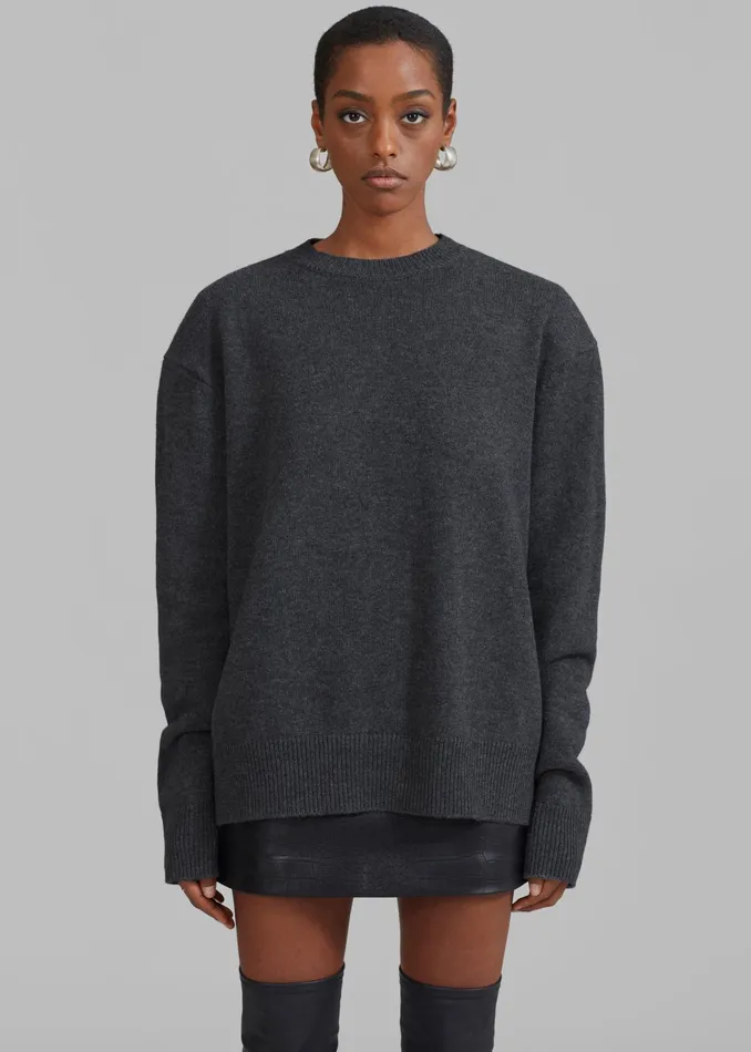 The Frankie Shop Knitwear Rafaela Padded Knit Sweater 8211 Dark Grey Melange 8211 Women