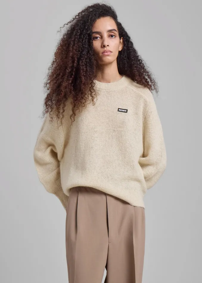 The Frankie Shop Knitwear Rotate Light Knit Logo Sweater 8211 Egret 8211 Women