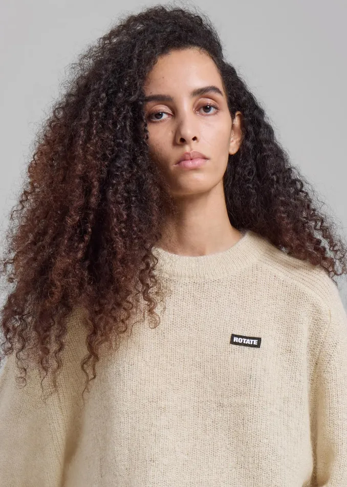 The Frankie Shop Knitwear Rotate Light Knit Logo Sweater 8211 Egret 8211 Women