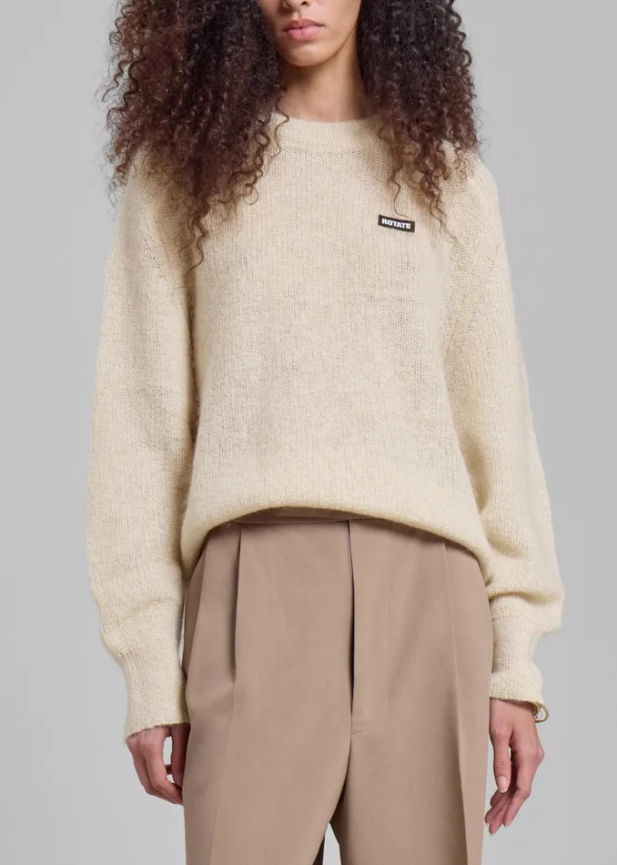 The Frankie Shop Knitwear Rotate Light Knit Logo Sweater 8211 Egret 8211 Women