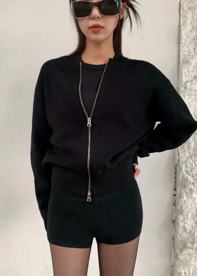 The Frankie Shop Knitwear Veronica ZipUp Cardigan 8211 Black 8211 Women
