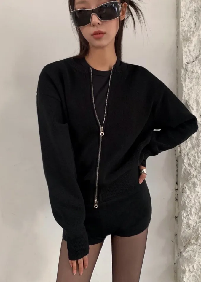 The Frankie Shop Knitwear Veronica ZipUp Cardigan 8211 Black 8211 Women