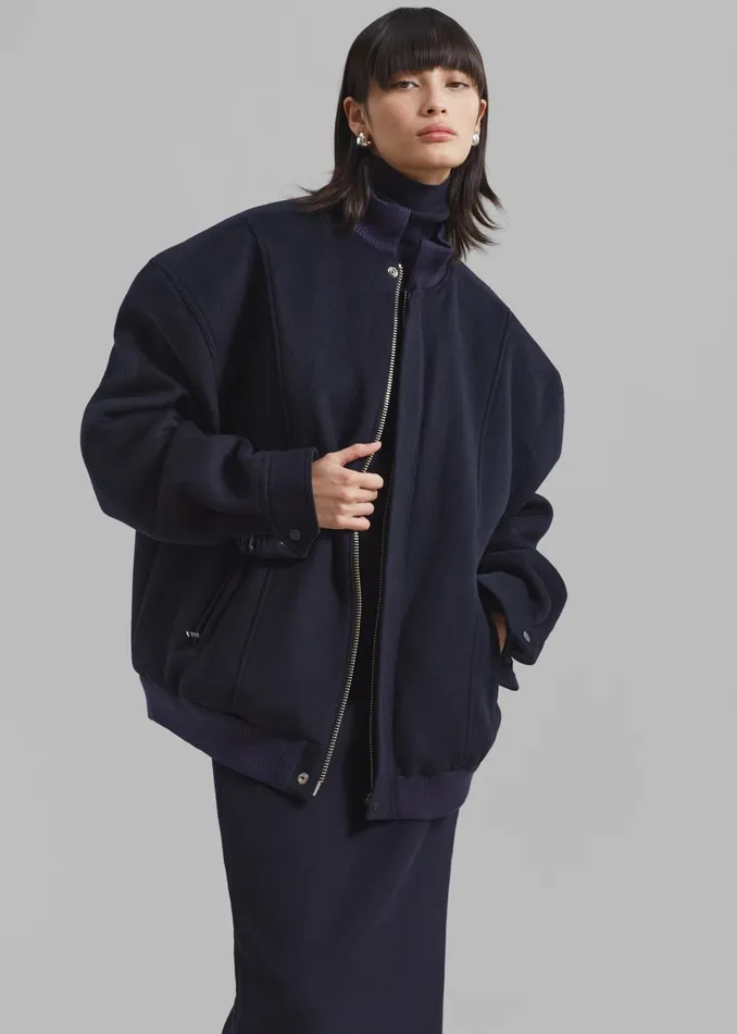 The Frankie Shop Outerwear Arley Oversized Bomber 8211 Navy 8211 Women