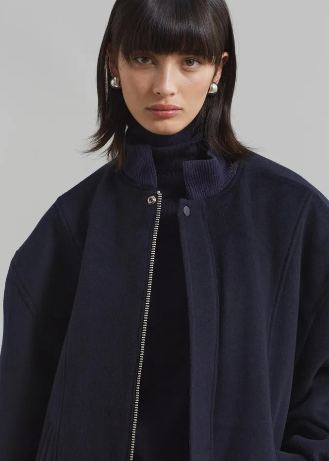 The Frankie Shop Outerwear Arley Oversized Bomber 8211 Navy 8211 Women