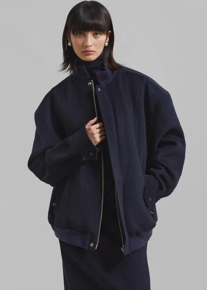 The Frankie Shop Outerwear Arley Oversized Bomber 8211 Navy 8211 Women