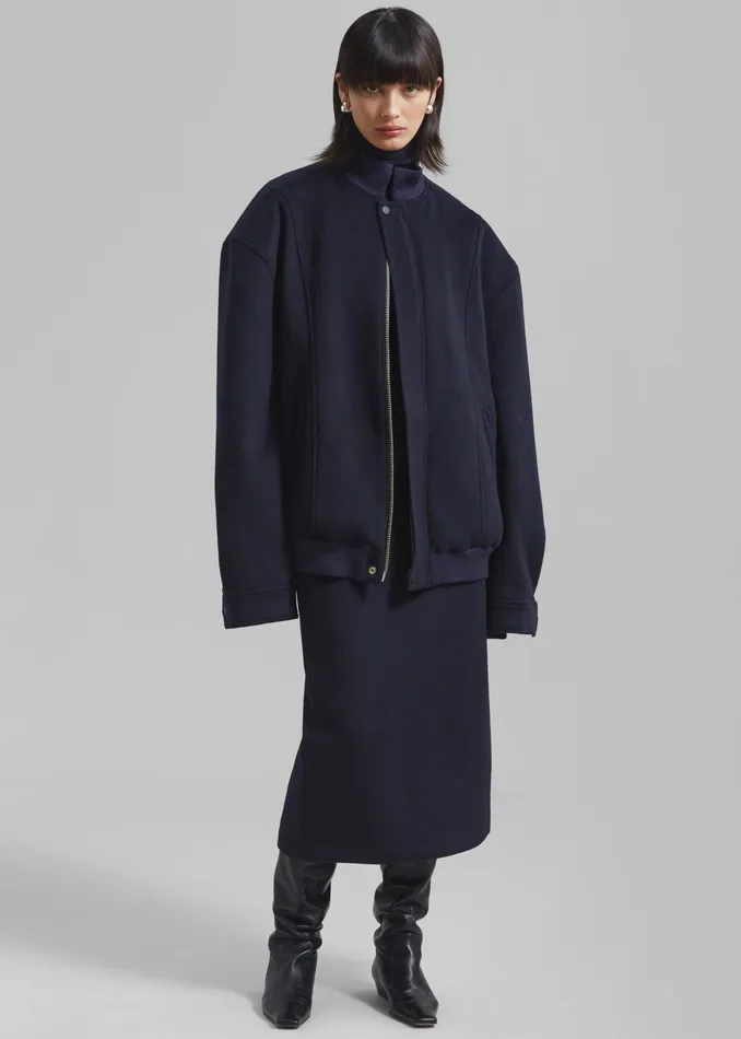 The Frankie Shop Outerwear Arley Oversized Bomber 8211 Navy 8211 Women