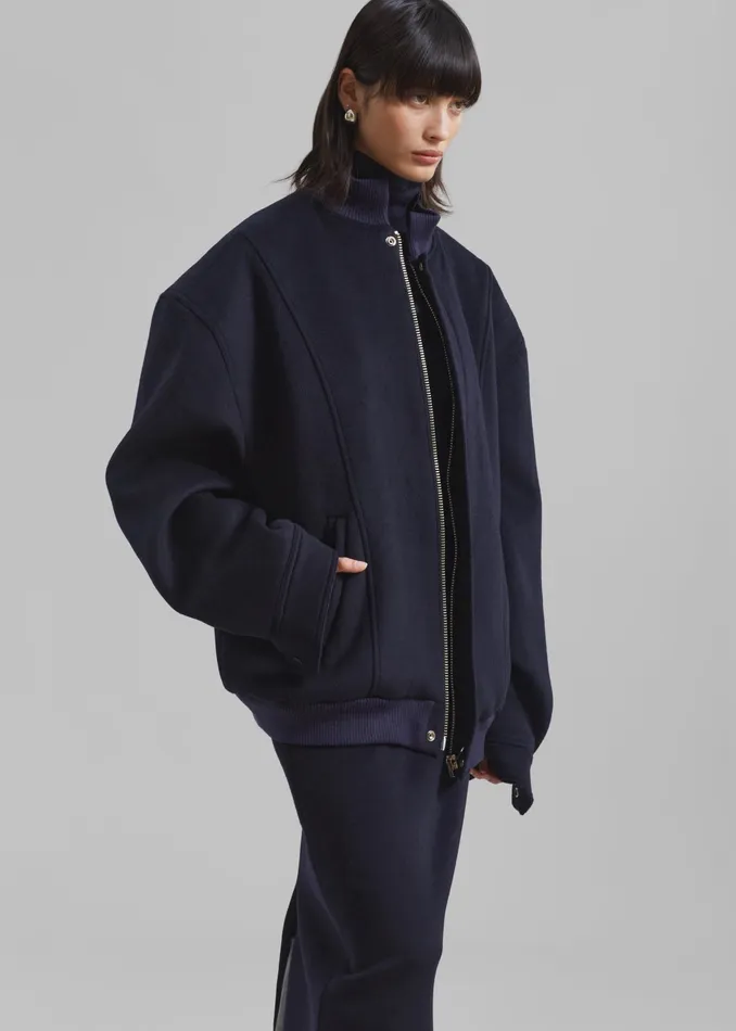 The Frankie Shop Outerwear Arley Oversized Bomber 8211 Navy 8211 Women