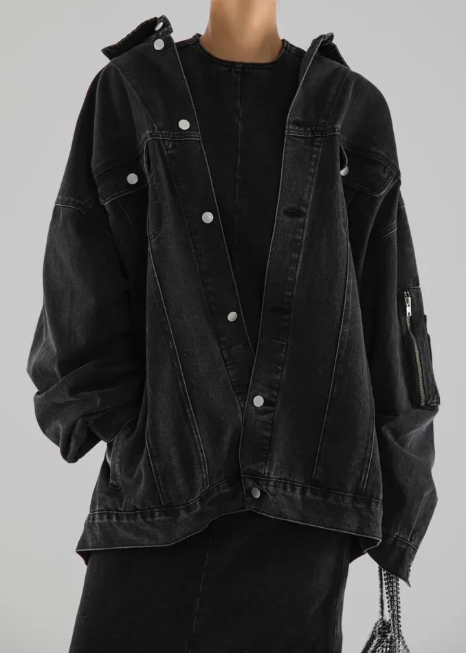 The Frankie Shop Outerwear Ashford Oversized Denim Jacket 8211 Black Wash 8211 Women