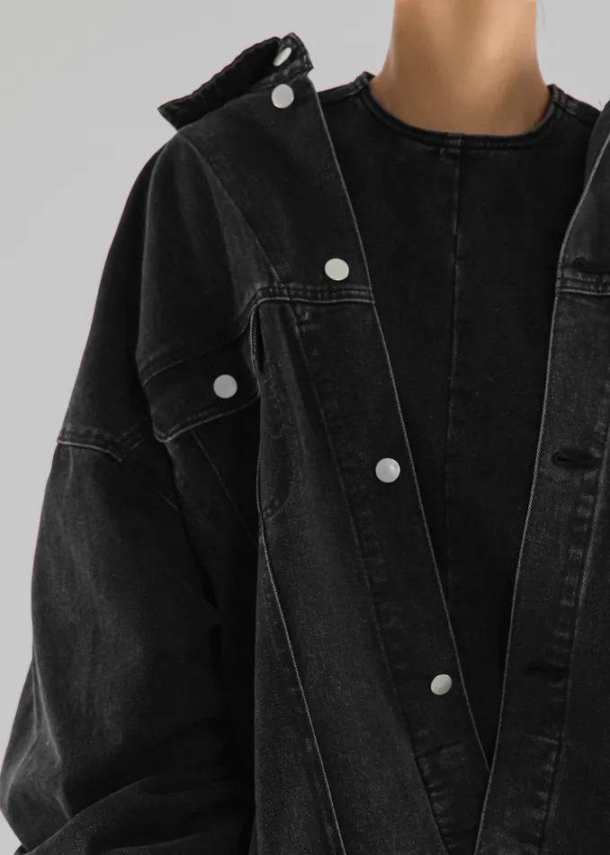 The Frankie Shop Outerwear Ashford Oversized Denim Jacket 8211 Black Wash 8211 Women