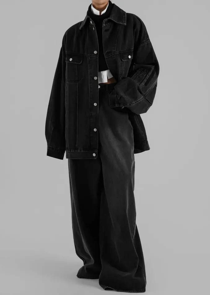 The Frankie Shop Outerwear Ashford Oversized Denim Jacket 8211 Black Wash 8211 Women