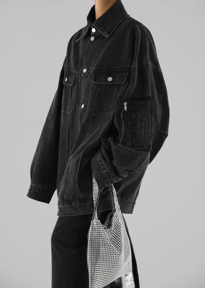 The Frankie Shop Outerwear Ashford Oversized Denim Jacket 8211 Black Wash 8211 Women