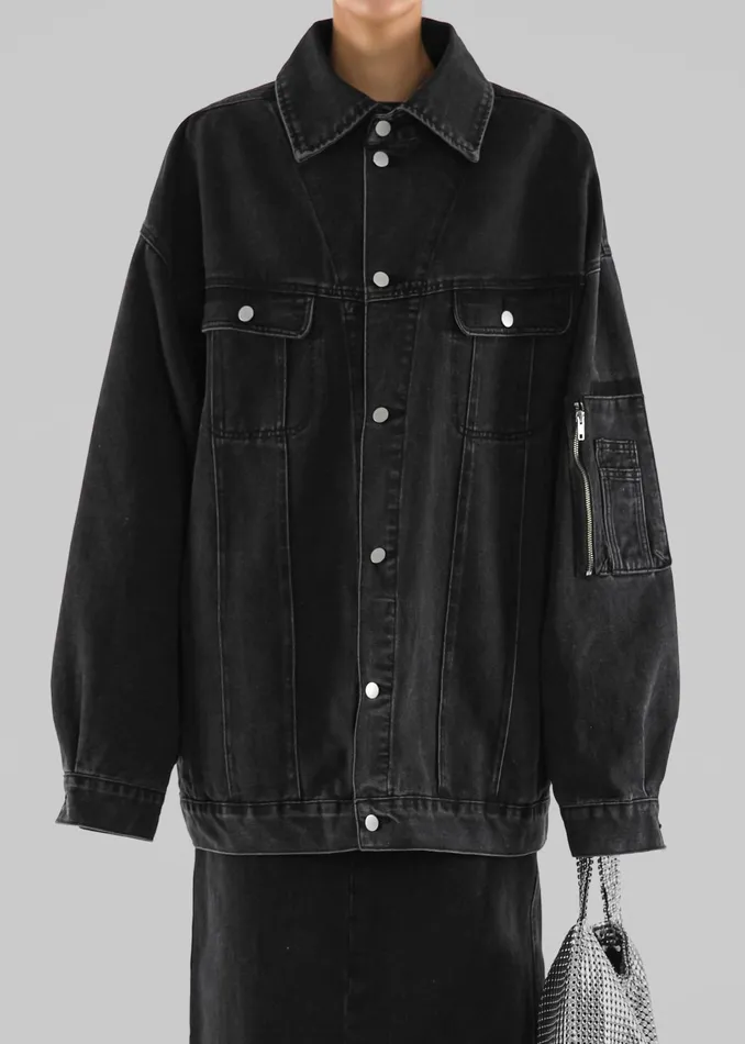 The Frankie Shop Outerwear Ashford Oversized Denim Jacket 8211 Black Wash 8211 Women