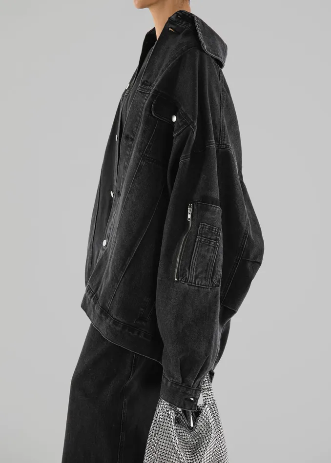 The Frankie Shop Outerwear Ashford Oversized Denim Jacket 8211 Black Wash 8211 Women