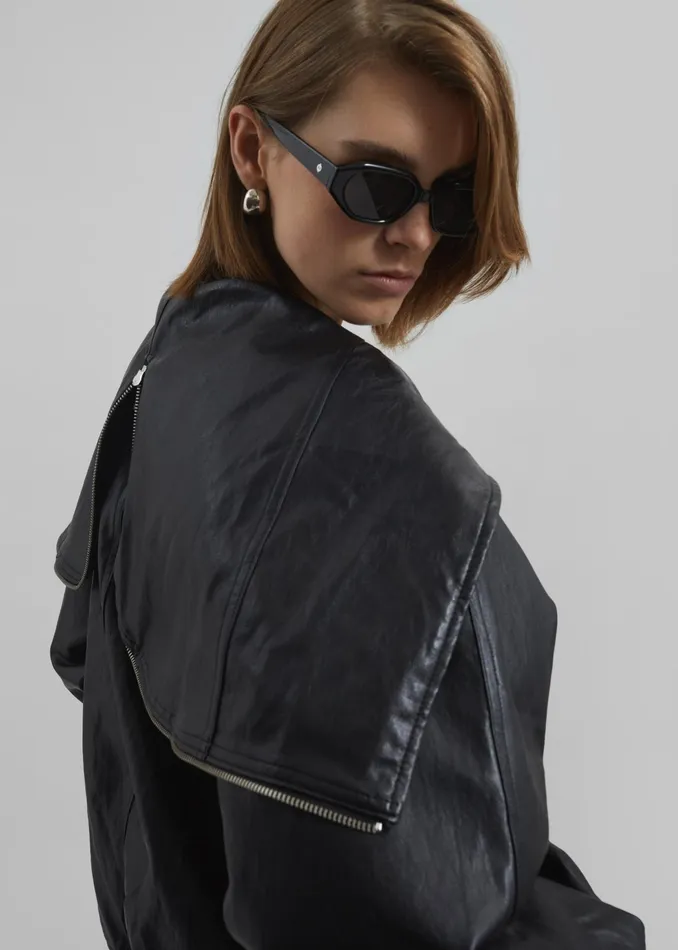 The Frankie Shop Outerwear Burnaby Faux Leather ZipUp Hoodie 8211 Black 8211 Women