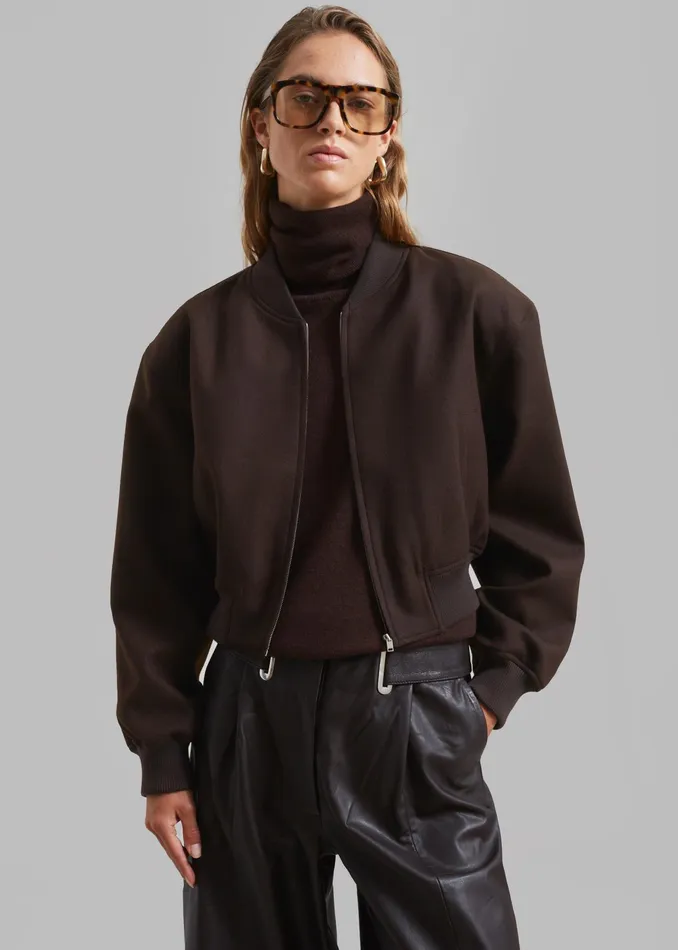 The Frankie Shop Outerwear Camille Wool Bomber 8211 Dark Chocolate 8211 Women
