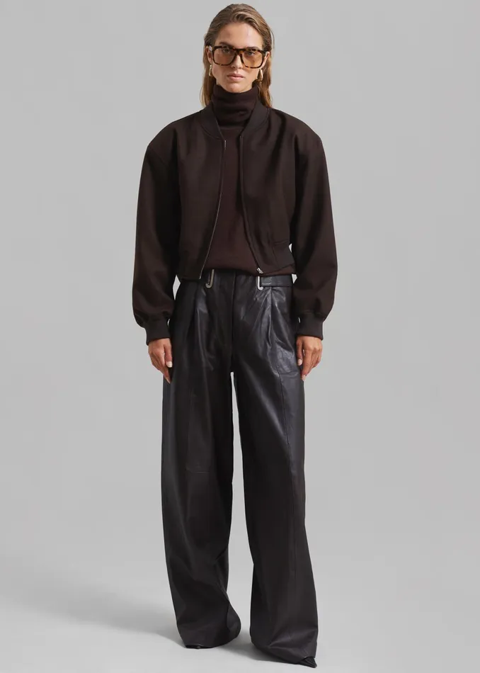 The Frankie Shop Outerwear Camille Wool Bomber 8211 Dark Chocolate 8211 Women