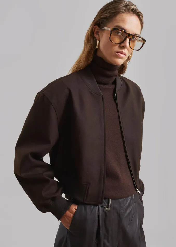 The Frankie Shop Outerwear Camille Wool Bomber 8211 Dark Chocolate 8211 Women