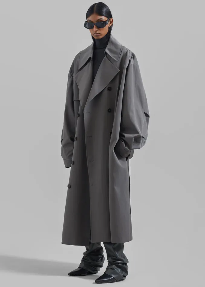The Frankie Shop Outerwear Mavis Oversized Trench 8211 Grey 8211 Women