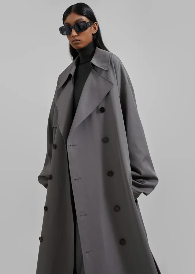 The Frankie Shop Outerwear Mavis Oversized Trench 8211 Grey 8211 Women