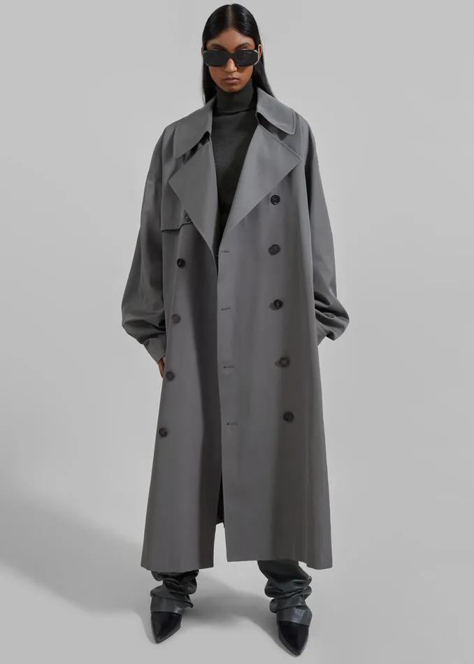 The Frankie Shop Outerwear Mavis Oversized Trench 8211 Grey 8211 Women