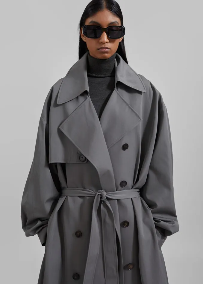 The Frankie Shop Outerwear Mavis Oversized Trench 8211 Grey 8211 Women