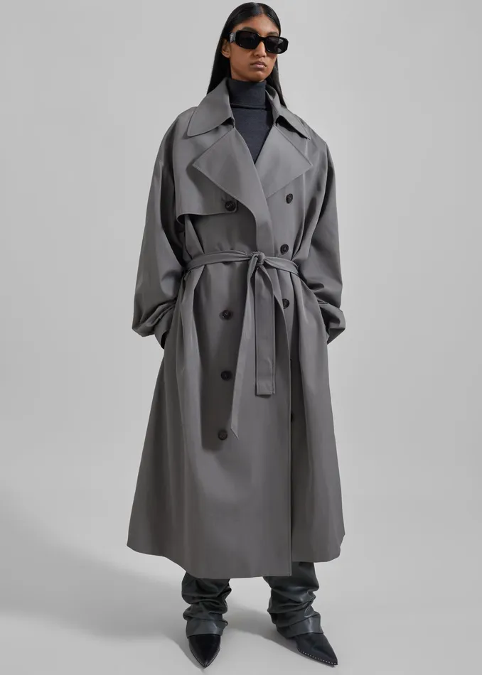 The Frankie Shop Outerwear Mavis Oversized Trench 8211 Grey 8211 Women