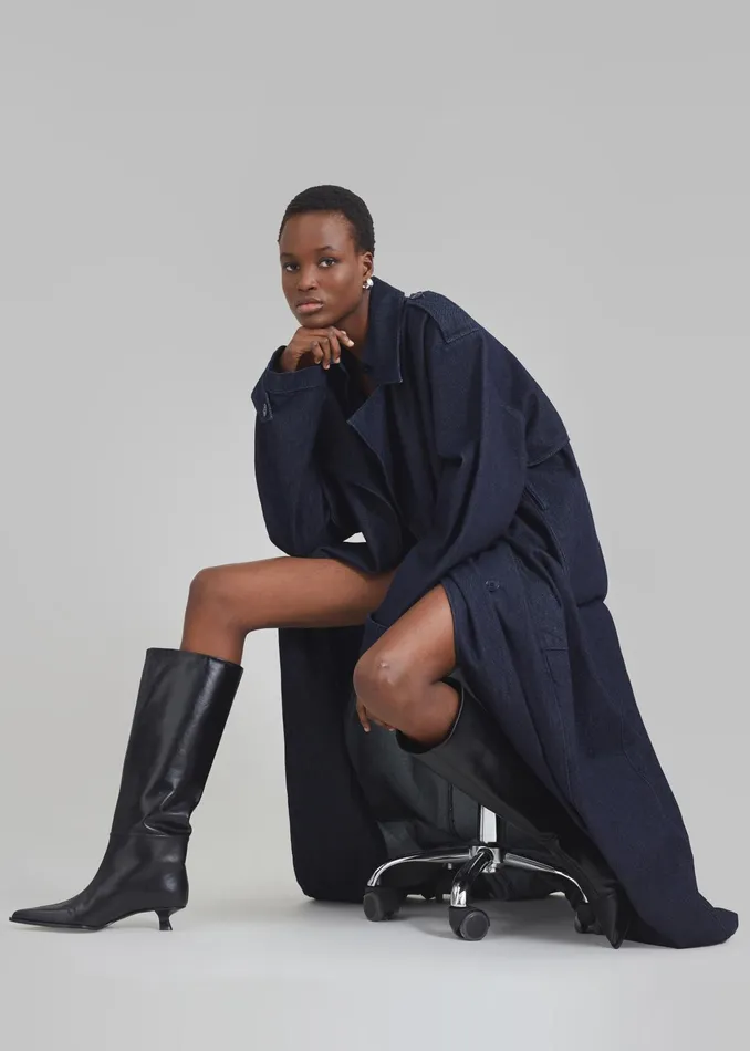 The Frankie Shop Outerwear Nikola Denim Trench Coat 8211 Raw Wash 8211 Women
