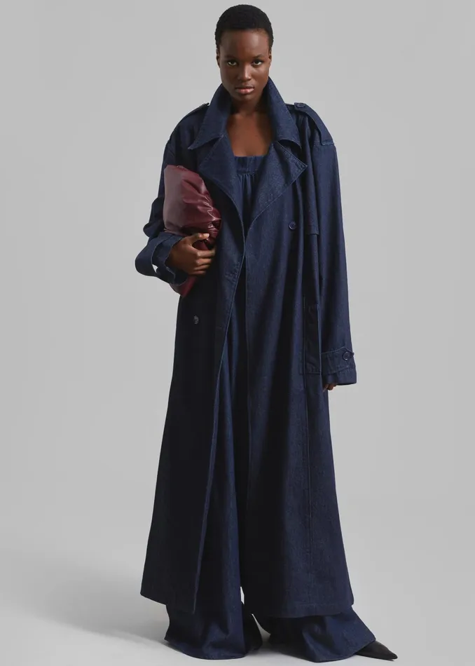 The Frankie Shop Outerwear Nikola Denim Trench Coat 8211 Raw Wash 8211 Women