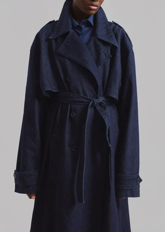 The Frankie Shop Outerwear Nikola Denim Trench Coat 8211 Raw Wash 8211 Women