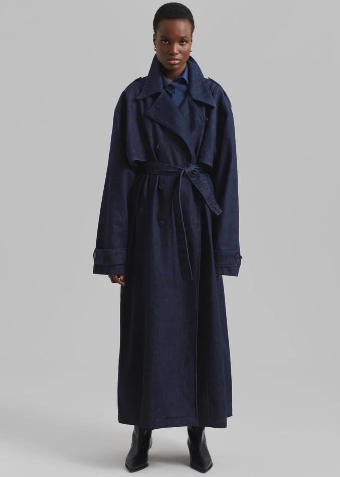 The Frankie Shop Outerwear Nikola Denim Trench Coat 8211 Raw Wash 8211 Women