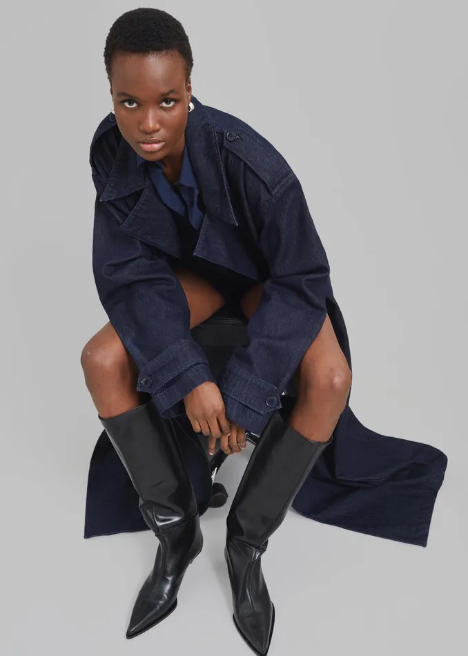 The Frankie Shop Outerwear Nikola Denim Trench Coat 8211 Raw Wash 8211 Women