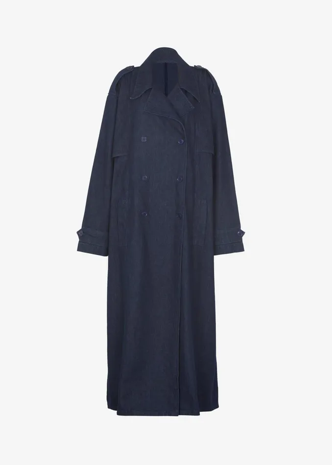 The Frankie Shop Outerwear Nikola Denim Trench Coat 8211 Raw Wash 8211 Women