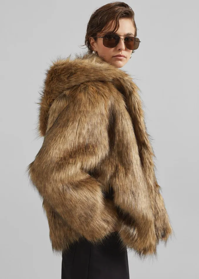 The Frankie Shop Outerwear Nivala Faux Fur Hooded Jacket 8211 Camel 8211 Women