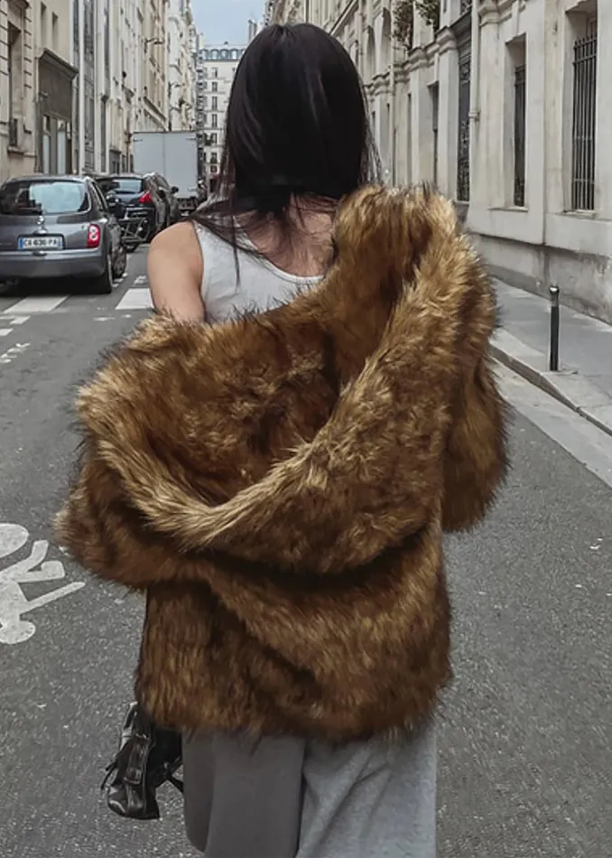The Frankie Shop Outerwear Nivala Faux Fur Hooded Jacket 8211 Camel 8211 Women