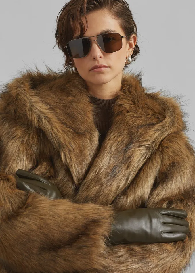 The Frankie Shop Outerwear Nivala Faux Fur Hooded Jacket 8211 Camel 8211 Women