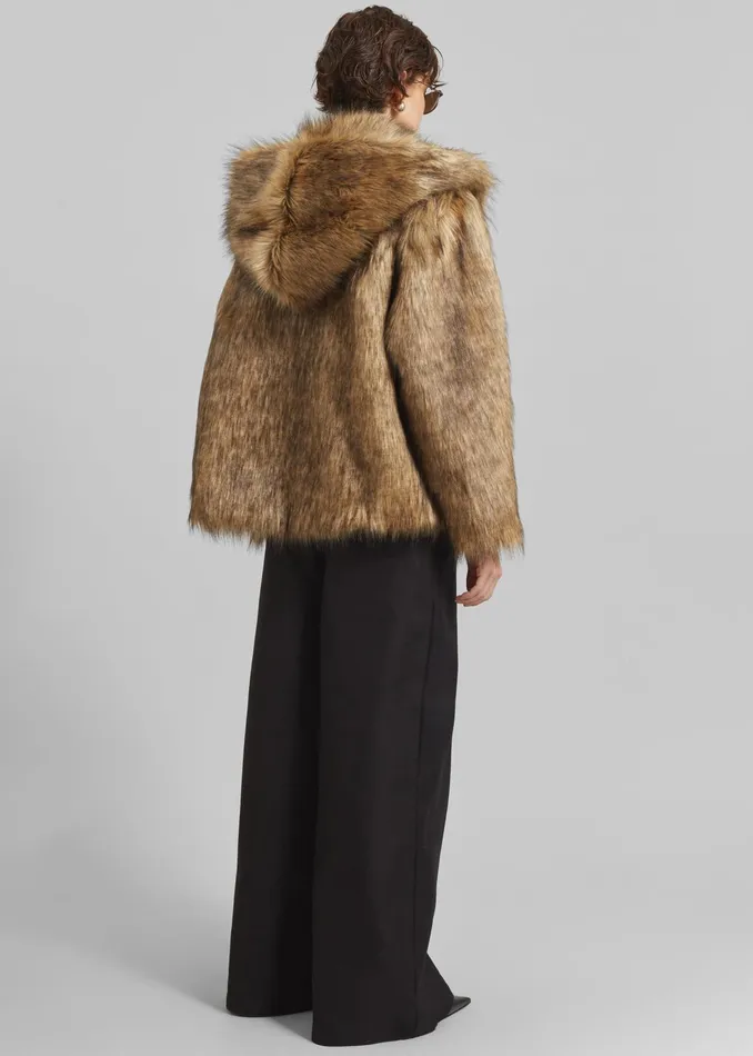 The Frankie Shop Outerwear Nivala Faux Fur Hooded Jacket 8211 Camel 8211 Women