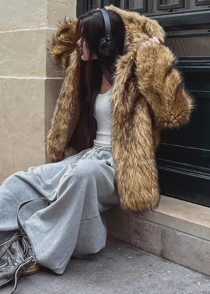 The Frankie Shop Outerwear Nivala Faux Fur Hooded Jacket 8211 Camel 8211 Women