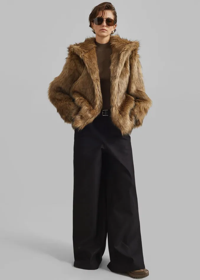 The Frankie Shop Outerwear Nivala Faux Fur Hooded Jacket 8211 Camel 8211 Women