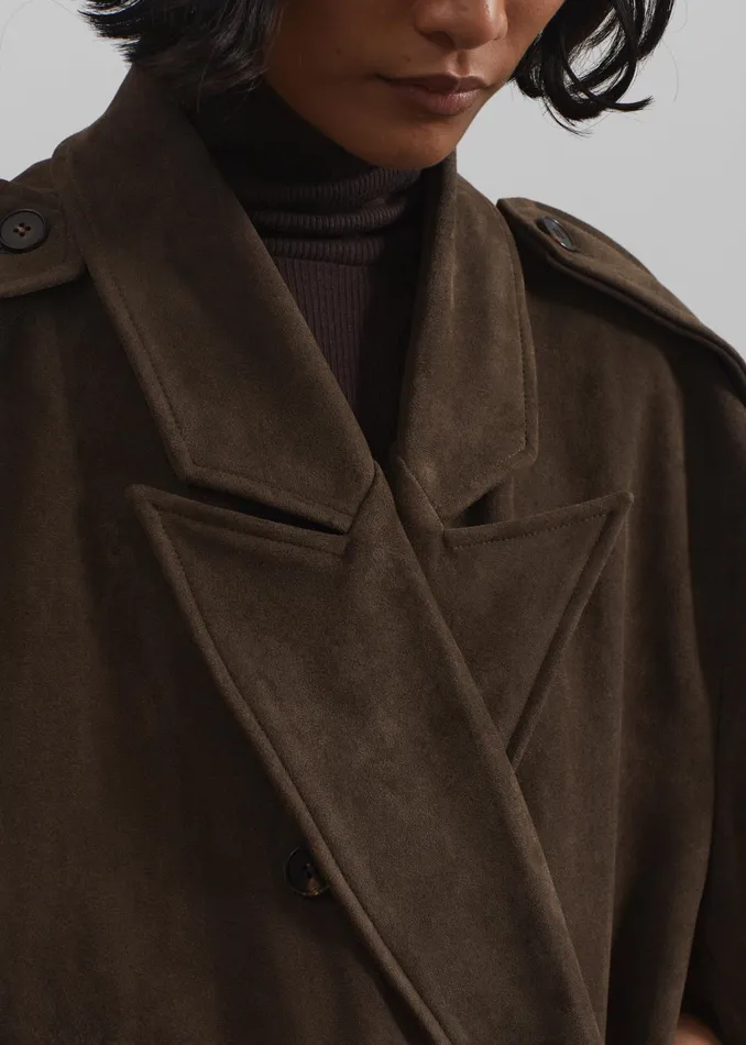 The Frankie Shop Outerwear Peoria Faux Suede Trench Coat 8211 Brown 8211 Women