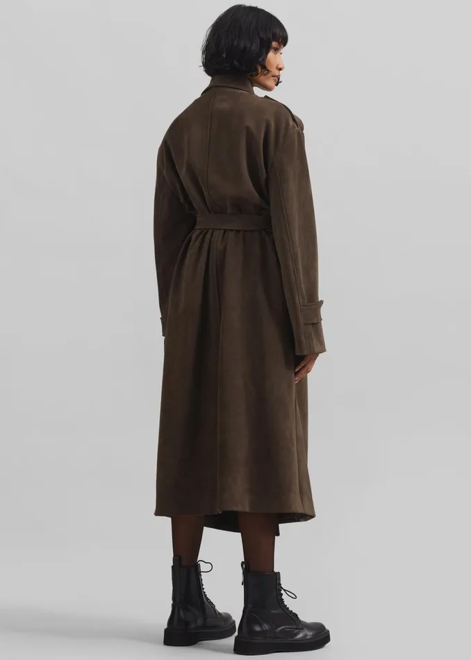The Frankie Shop Outerwear Peoria Faux Suede Trench Coat 8211 Brown 8211 Women
