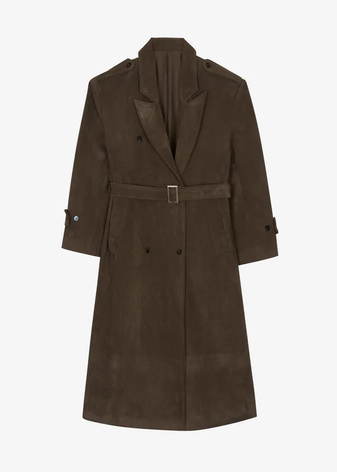 The Frankie Shop Outerwear Peoria Faux Suede Trench Coat 8211 Brown 8211 Women