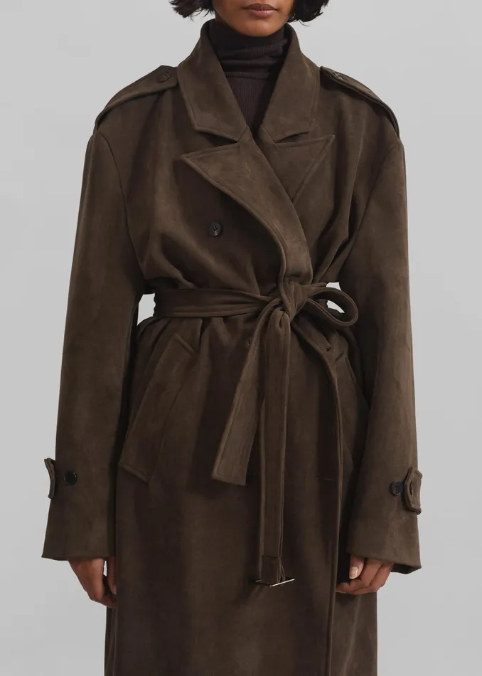 The Frankie Shop Outerwear Peoria Faux Suede Trench Coat 8211 Brown 8211 Women