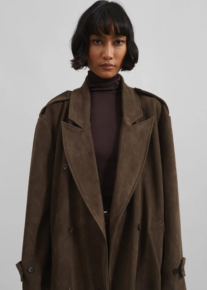 The Frankie Shop Outerwear Peoria Faux Suede Trench Coat 8211 Brown 8211 Women