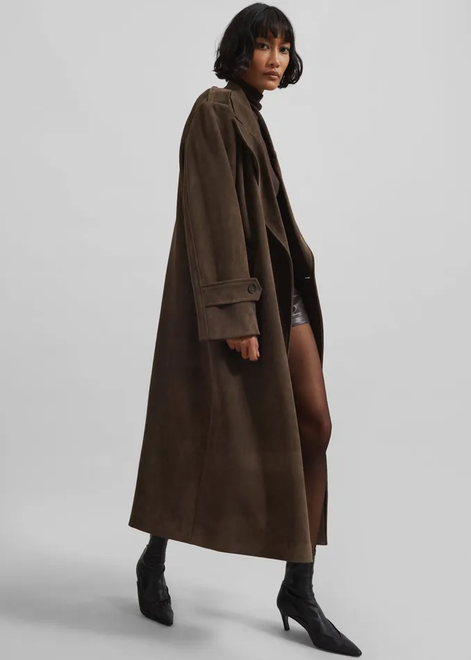 The Frankie Shop Outerwear Peoria Faux Suede Trench Coat 8211 Brown 8211 Women
