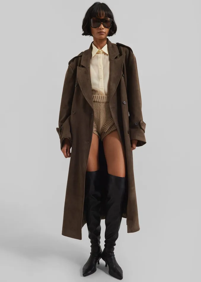The Frankie Shop Outerwear Peoria Faux Suede Trench Coat 8211 Brown 8211 Women