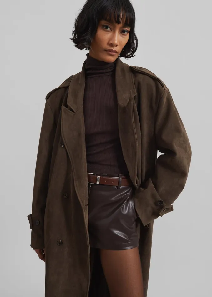 The Frankie Shop Outerwear Peoria Faux Suede Trench Coat 8211 Brown 8211 Women