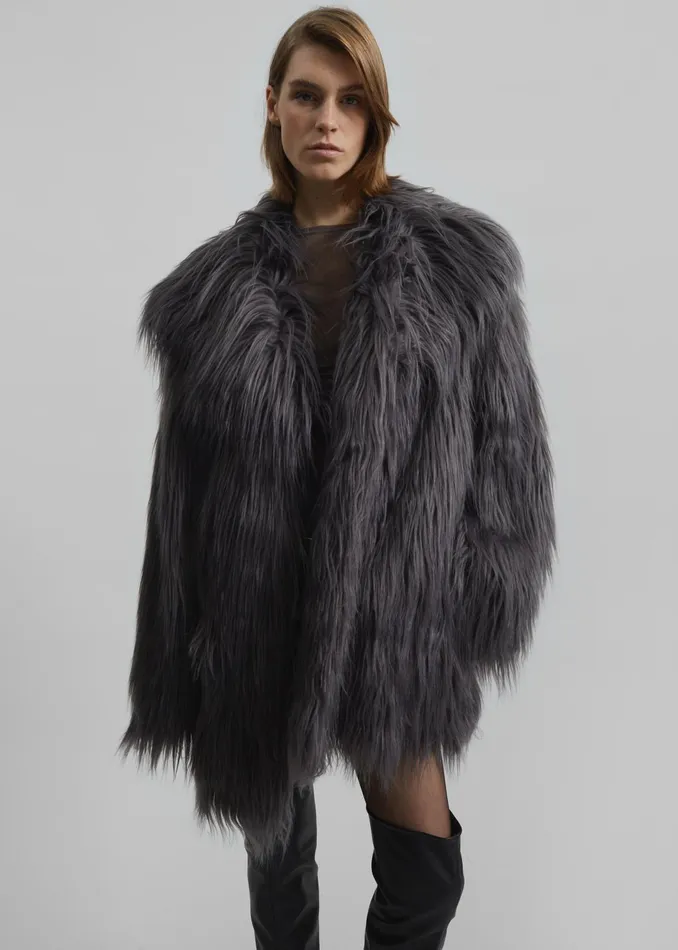The Frankie Shop Outerwear Rotate Faux Fur Wide Collar Coat 8211 Gray Print 8211 Women