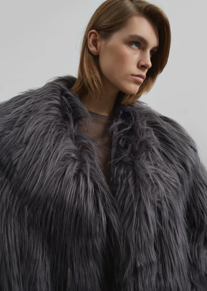 The Frankie Shop Outerwear Rotate Faux Fur Wide Collar Coat 8211 Gray Print 8211 Women